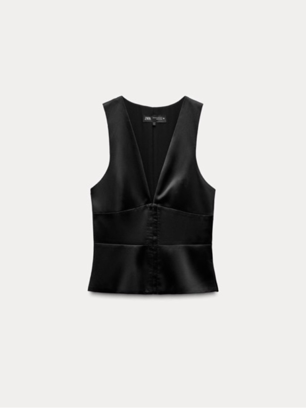 Zara Black Satin Deep V Corset Vest Top Hook Eye S